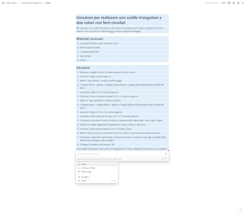 istruzioni per creare uno scialle triangolare traforato con i ferri circolari create dall'Intelligenza Artificiale